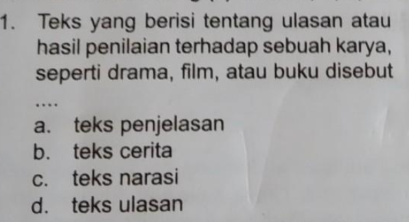 Teks yang Berisi Penilaian terhadap Sebuah Hasil Karya adalah
